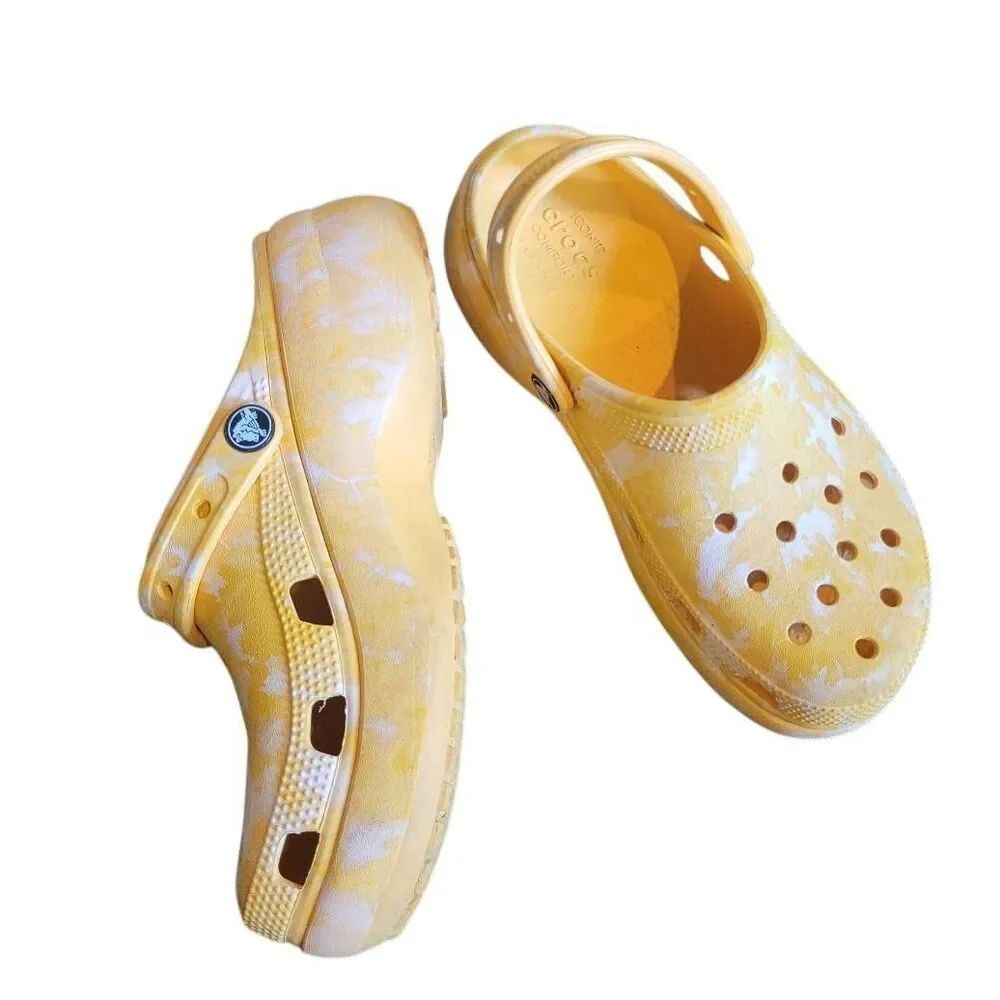 Crocs Clogs Women's 7 Orange Sorbet Marbled Classic Platform Summer Comfort